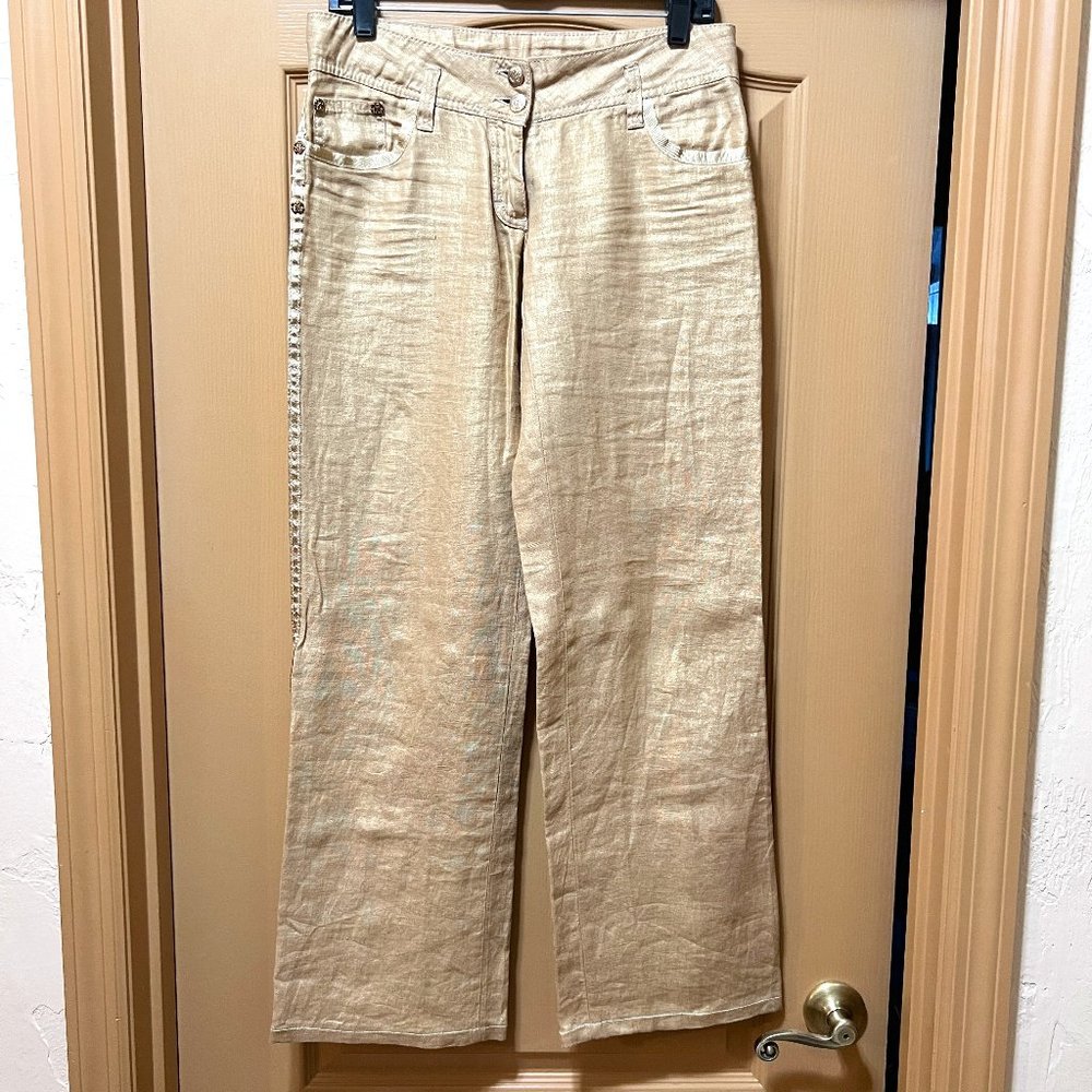 ❤️NWOT❤️ Roberto Cavalli Beige/Gold Linen Pants Vintage Made in Italy S… - Picture 5 of 16